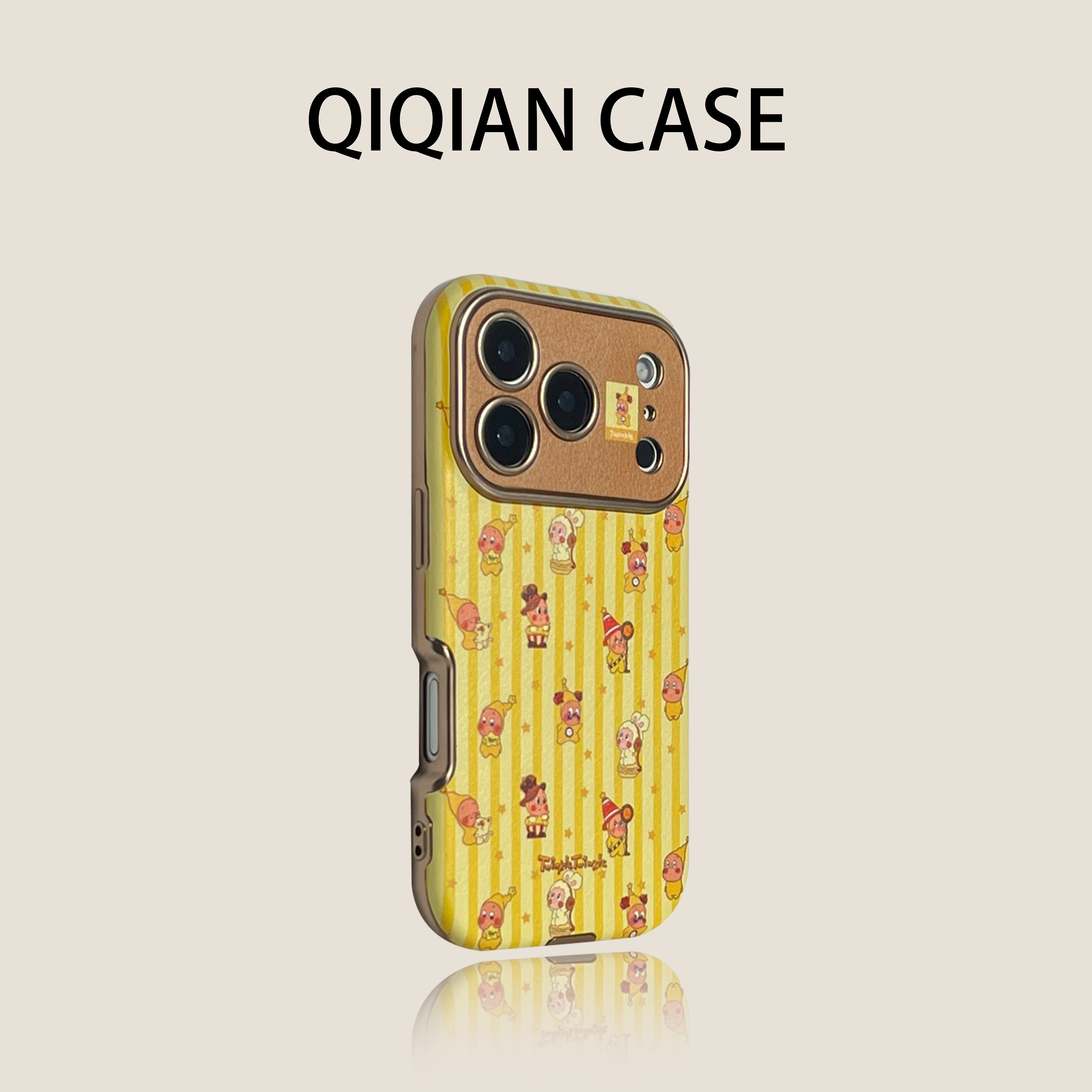 启乾 可爱格纹拼接鼓包黄底星星人iPhone17/16手机壳适用
