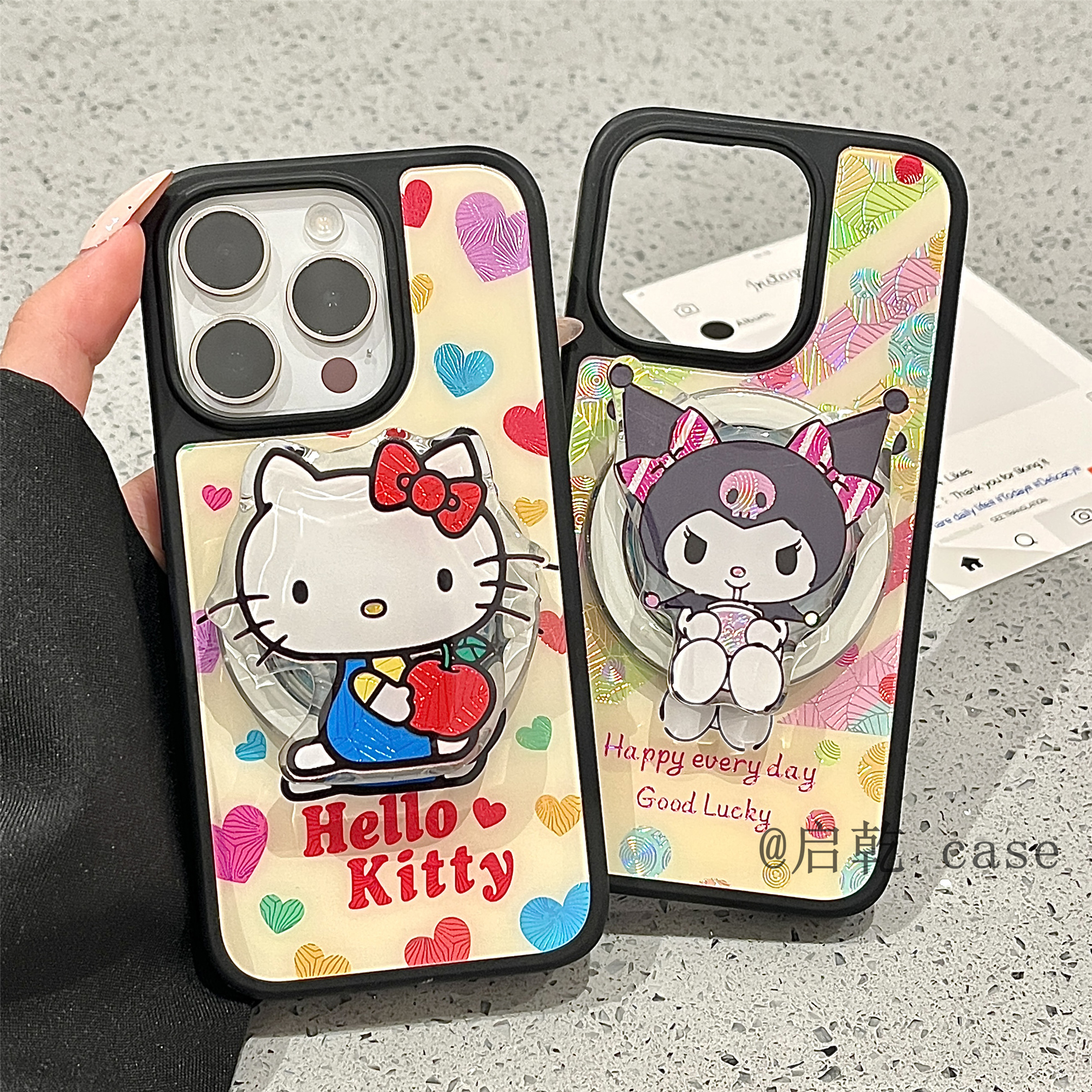 启乾 磁吸壳凯蒂猫库洛米带支架iPhone16/15手机壳适用苹果14/13promax菲林硬壳可爱哈喽HelloKitty新款闺蜜