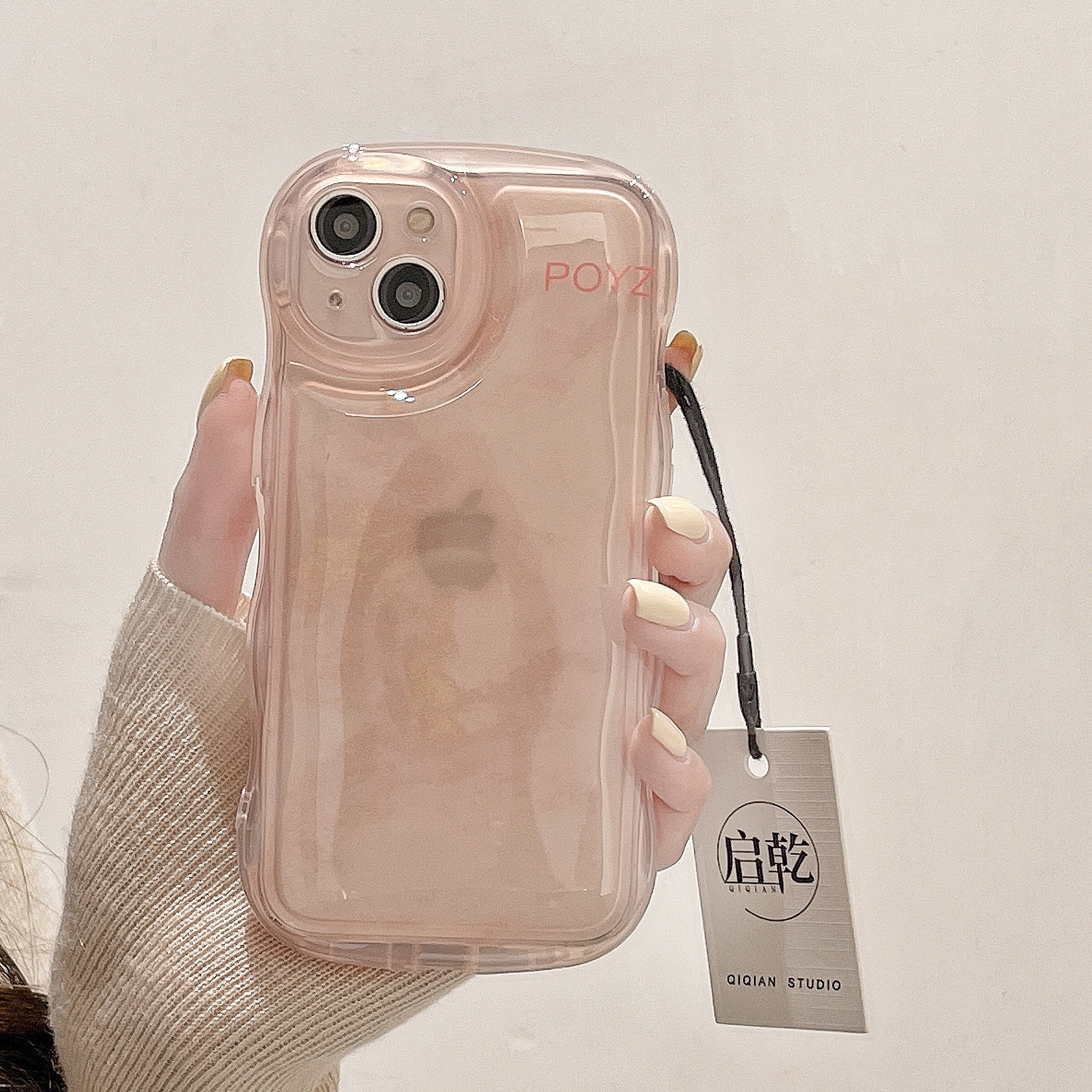 启乾 粉色渐变晕染iPhone15手机壳适用苹果14/13promax透明软壳12/11少女心简约艺术小众水墨画新款防摔秋冬