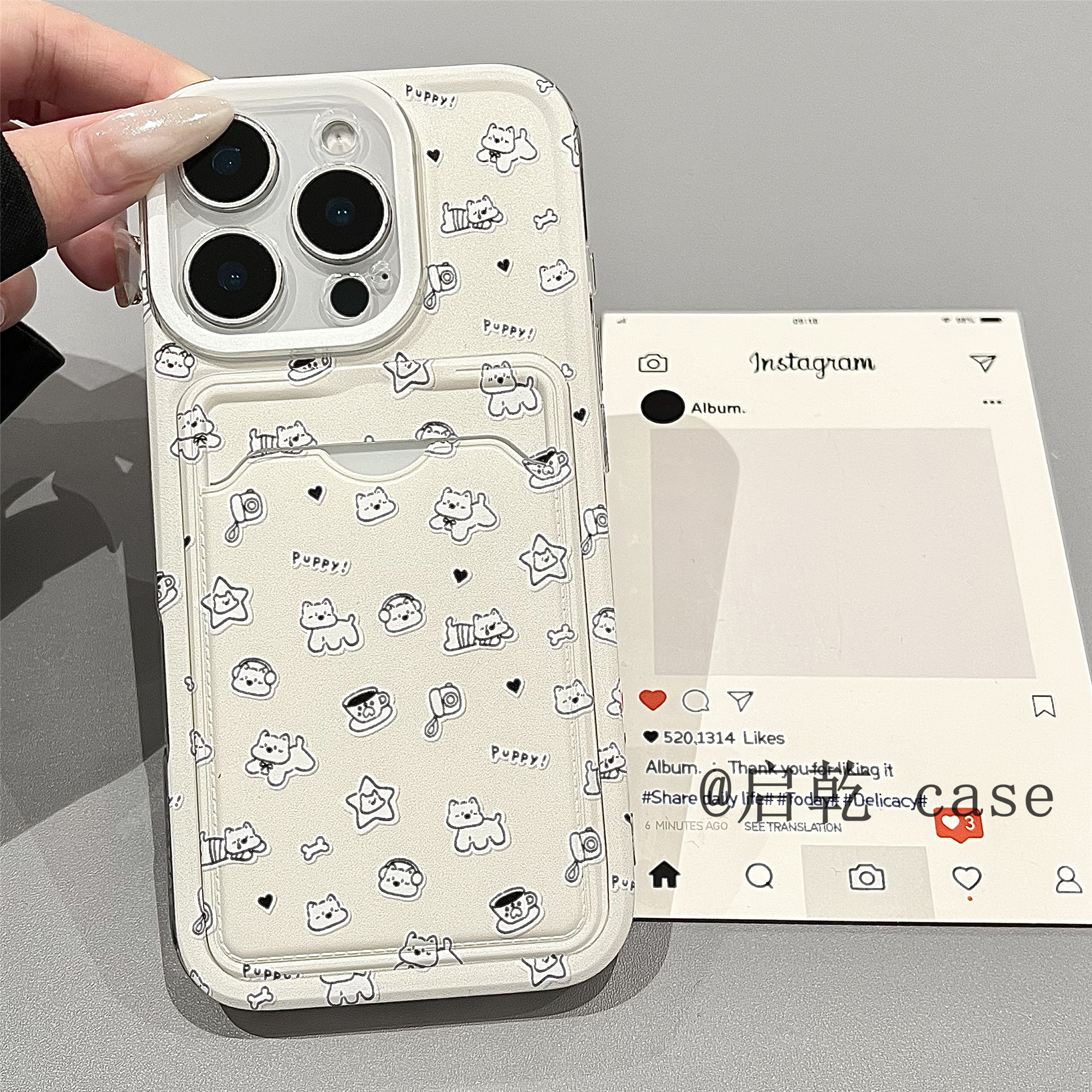 启乾 线条咖啡西高地iPhone16/15手机壳适用苹果14/13promax卡包卡套插卡12/11软壳可爱xsmax卡通7plus新款女