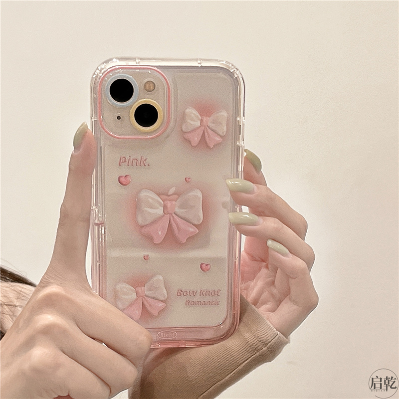 粉色晕染蝴蝶结iphone16/15手机壳适用苹果14/13promax少女心12/11新款小众高级感甜酷辣妹透明硅胶十三十四