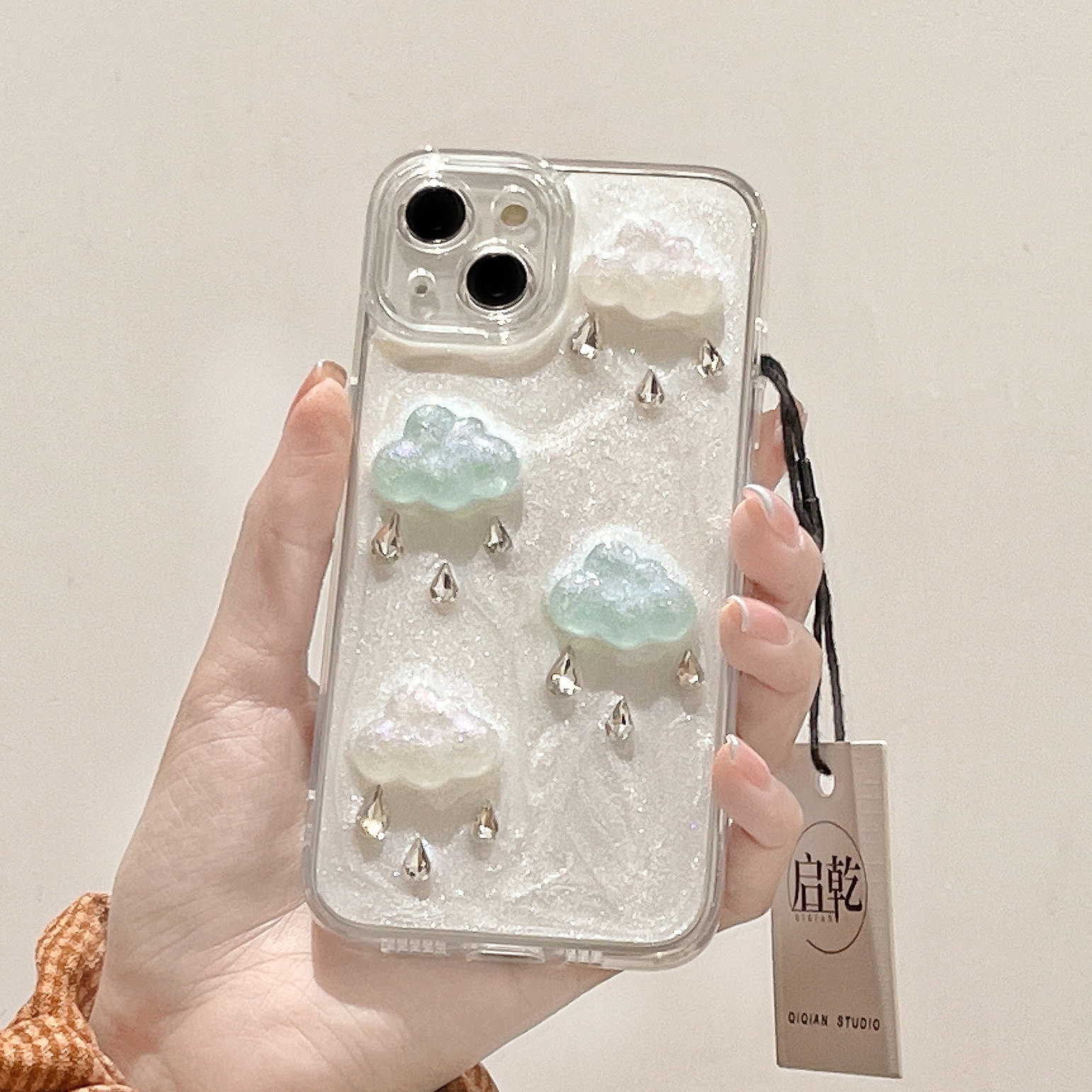 启乾 立体云朵钻石iPhone16/15手机壳适用苹果14/13promax滴胶12/11高级感xsmax小众xr创意7/8plus新款女夏天