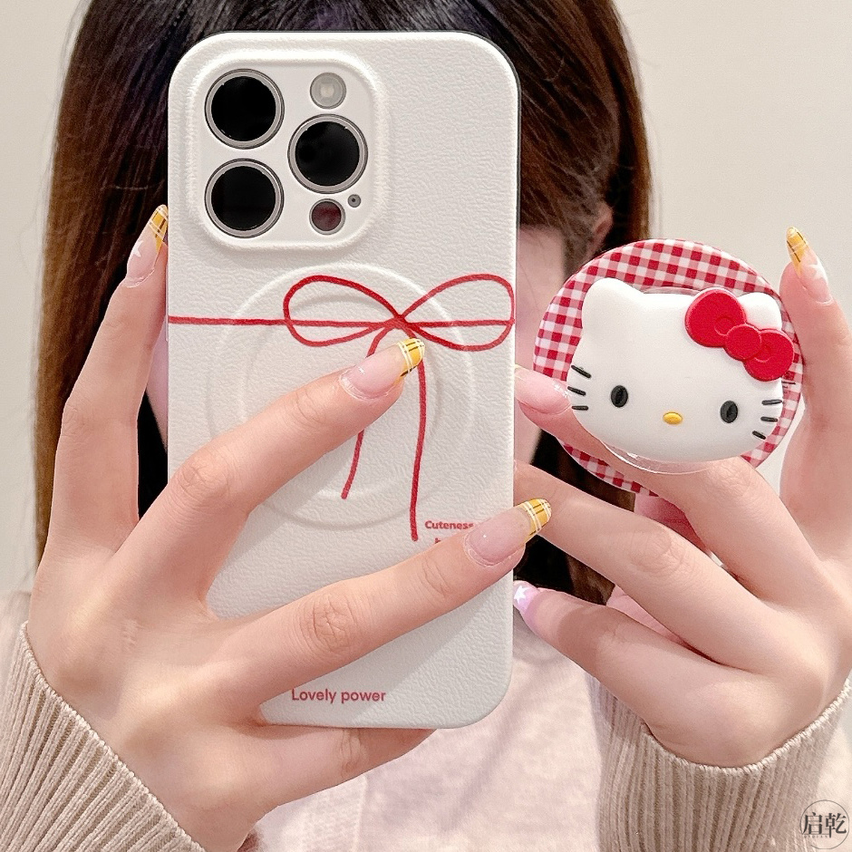 启乾 磁吸壳蝴蝶结凯蒂猫带支架iPhone16/15手机壳适用苹果14/13promax菲林硬壳可爱卡通哈喽HelloKitty新款