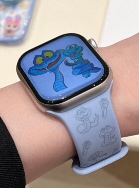 启乾 可爱疯狂动物城盖瑞蛇适用iwatchs10/9苹果Applewatch7手表表带SE8浅蓝色硅胶透气6运动5/4/3卡通ins风