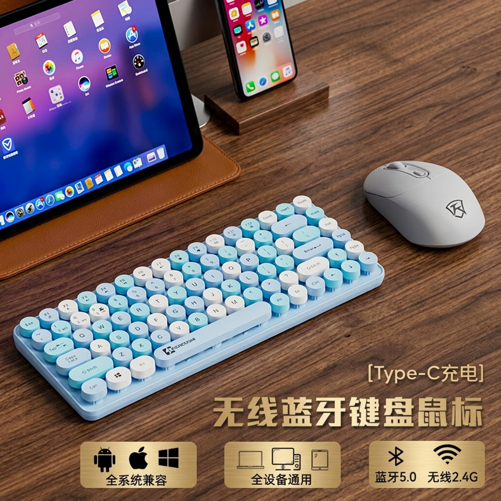 无线键盘鼠标套装静音蓝牙女生办公打字高颜值双模电脑手机平板
