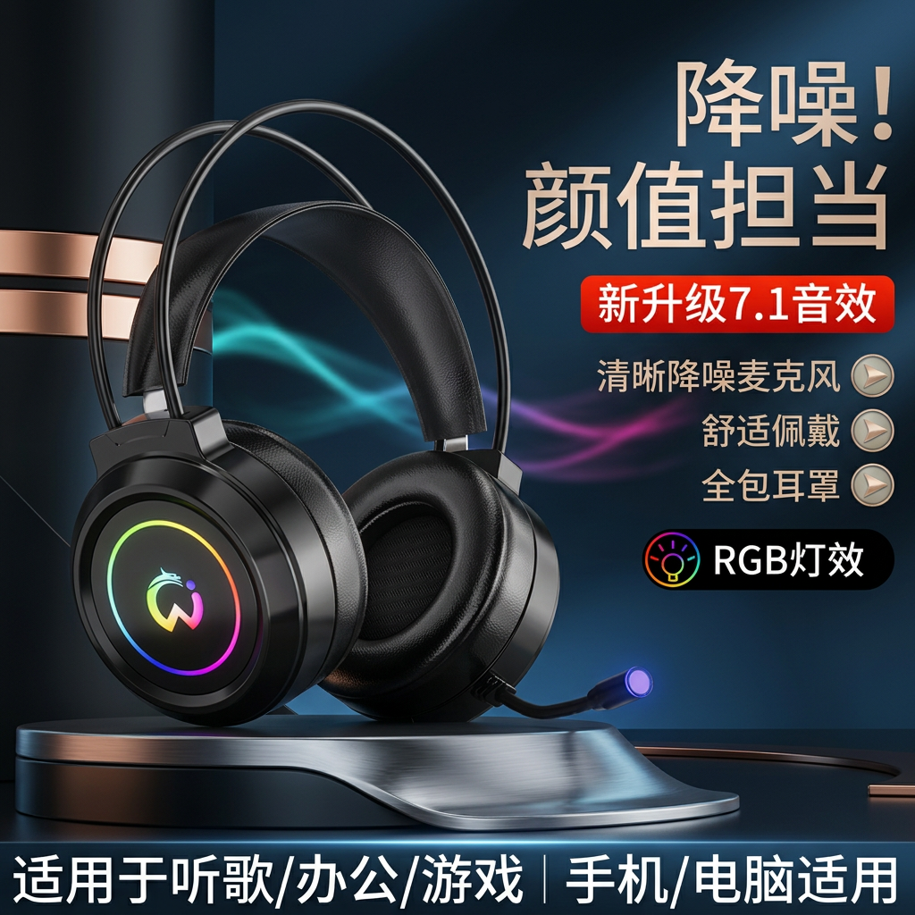 电脑头戴式耳机有线电竞游戏台式笔记本USB接口麦克风低延迟通用