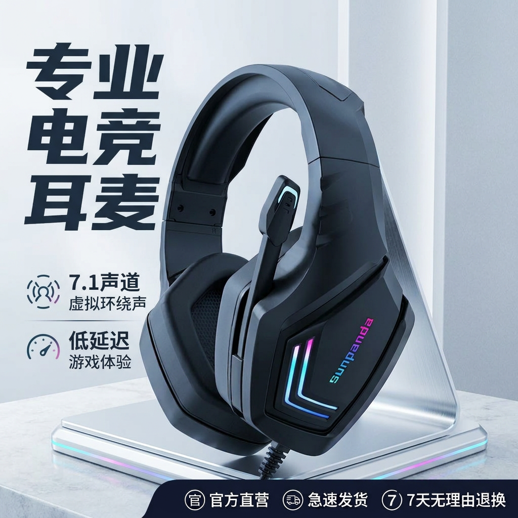 电脑头戴式耳机有线降噪电竞游戏带麦克风低延迟高音质台式笔记本