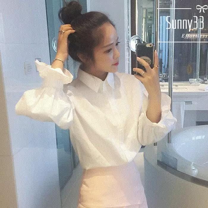 .shirt jacket Korean Edition bishop sleeve white shirt fashion temperament Large Long sleeve Bubble Easy girl studentin the Women's clothing/Boutique , Shirt  category - from Buy2taobao.com to provide professional Taobao agent buy service