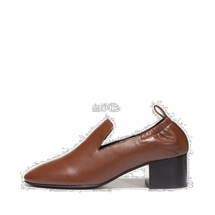 韩国直邮studio nicholson方头粗跟高跟鞋女款棕色皮革1155