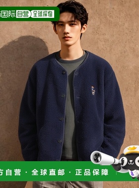 韩国直邮YALE EMBROIDERY DAN NO COLLOR BOA FLEECE JACKET NAVY