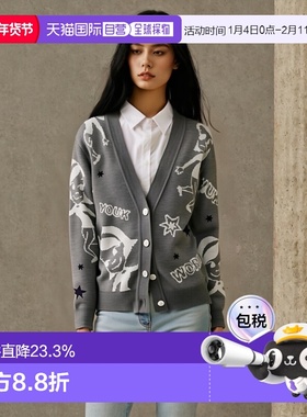 韩国直邮youk shim won/陆心媛开衫外套字母卡通印花灰色个性时尚