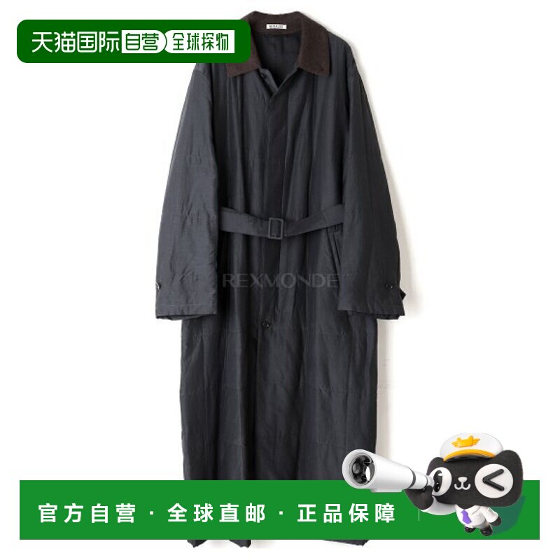 韩国直邮auralee女士绗缝浅色丝棉大衣墨黑色束腰长袖A23AC02SP
