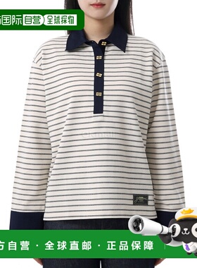 韩国直邮GANNI 条纹棉质Polo衫（T4215 135） 长袖珠地网眼/领子