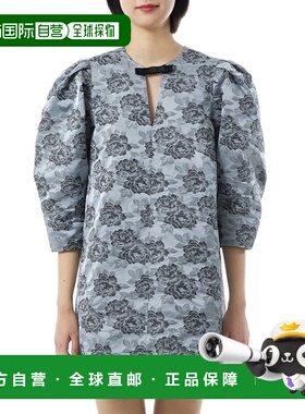 韩国直邮GANNI 蓝色花卉提花A字迷你连衣裙（W0040 628） 一块