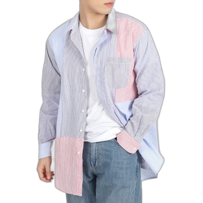 韩国直邮Engineered Garments 组合短领衬衫 海军蓝/白色棉质泡泡