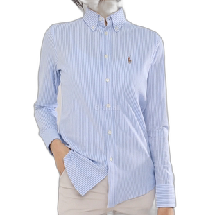 韩国直邮Polo ralphlauren长袖衬衫女款浅蓝色条纹休闲时尚衬衫