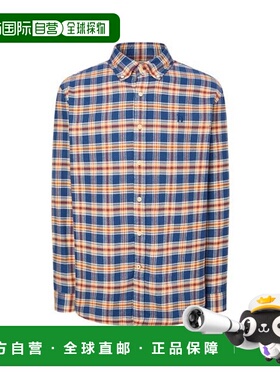 韩国直邮HAZZYS [25FW] 蓝色格纹纯棉长袖休闲衬衫 (HZSH5D536B2)