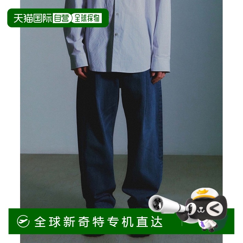 1小时内可退 韩国直邮PLAC 细褶细节牛仔长裤 P57 深蓝色运动休闲