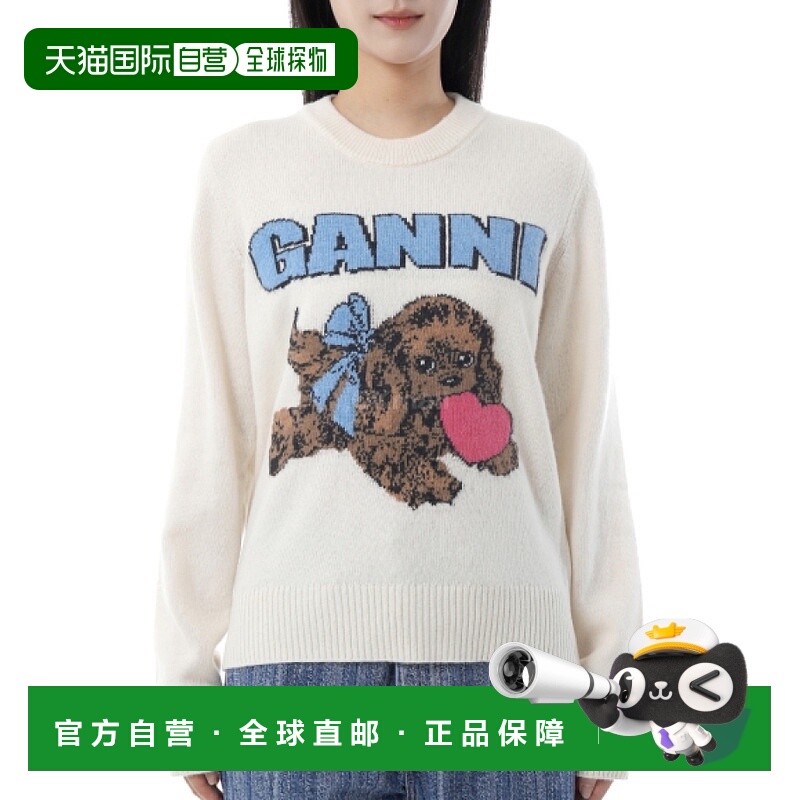 韩国直邮GANNI 象牙色小狗羊毛套衫 (K2562 135) 圆领针织