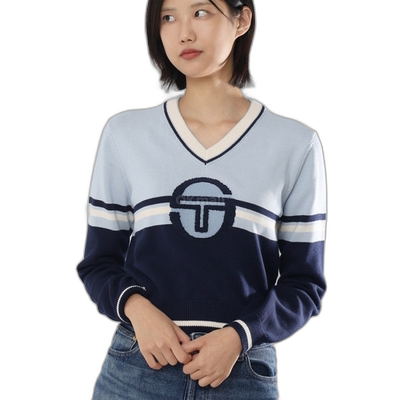 韩国直邮Sergio Tacchini 威尼托 天蓝色纯棉V领毛衣 男女通用 ST