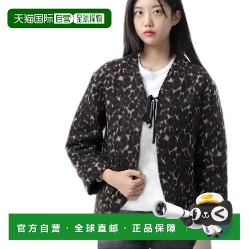 韩国直邮Engineered Garments 深棕色涤纶羊毛豹纹提花短款夹克 (