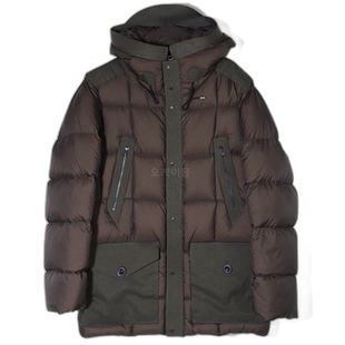 韩国直邮ten c羽绒服男款橄榄褐色拉链舒适保暖连帽时尚日常百搭
