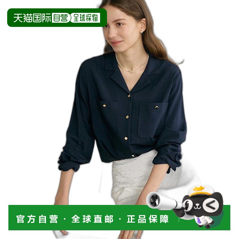 韩国直邮ANEDIT 女士Polo衫AN24ST1004NV Gold Button Open Collar