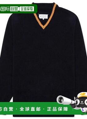 韩国直邮MAISON MARGIELA 深蓝色缝线补丁羊毛针织衫 S50HA1027 S