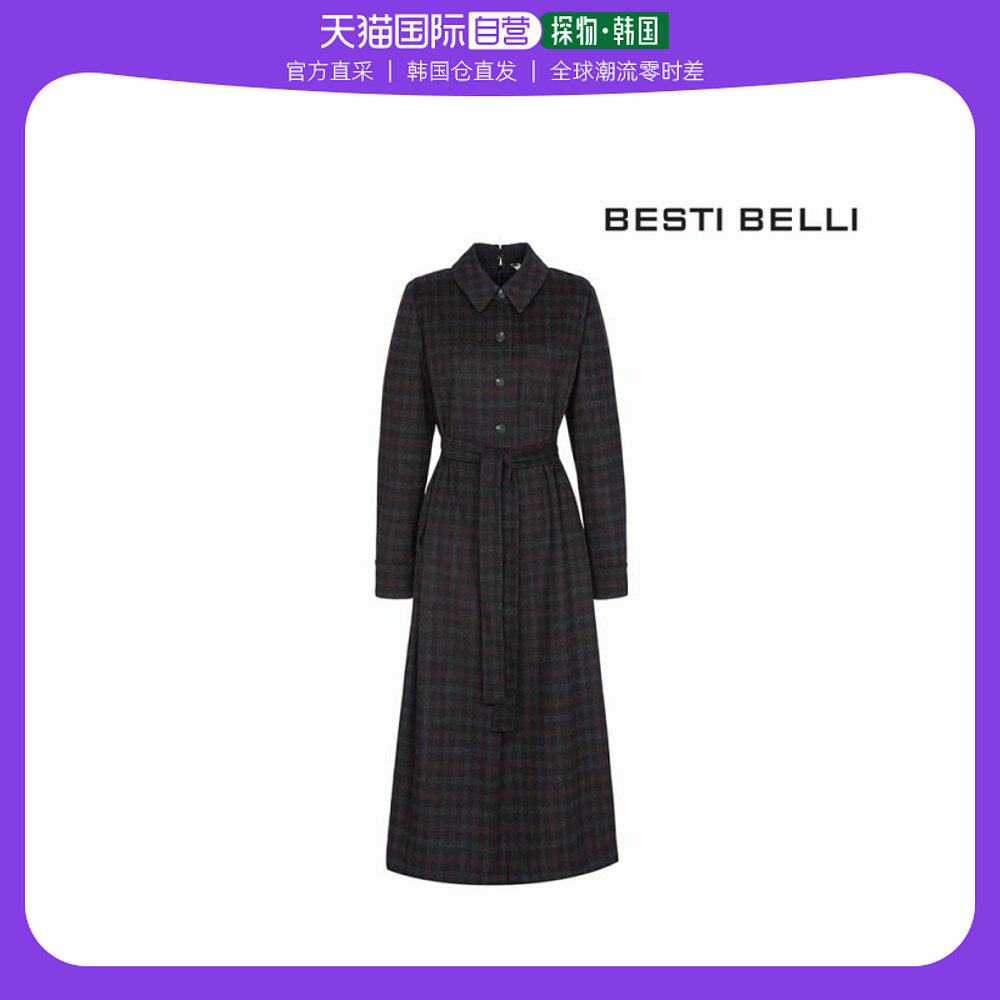 韩国直邮BESTIBELLI 连衣裙 [VESTIVELLY] 羊毛混纺 格纹 领子 长