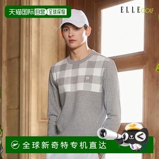 GOLF 1h可退 ELLE 男士 韓國(guó)直郵 胸部格紋圓形毛衣_6J13301