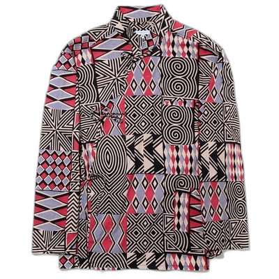 韩国直邮Engineered Garments 西藏衬衫 黑色/粉色非洲印花 长袖