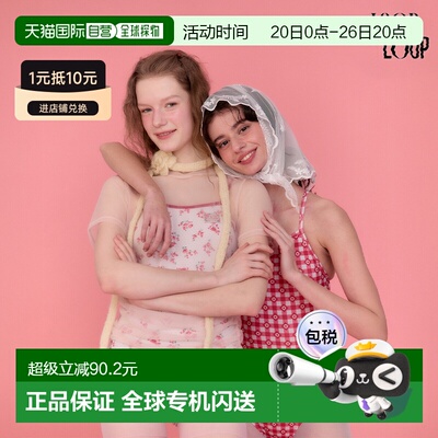 韩国直邮LOOPLOOP奶白红玫瑰V型美背中叉连体泳衣女复古度假