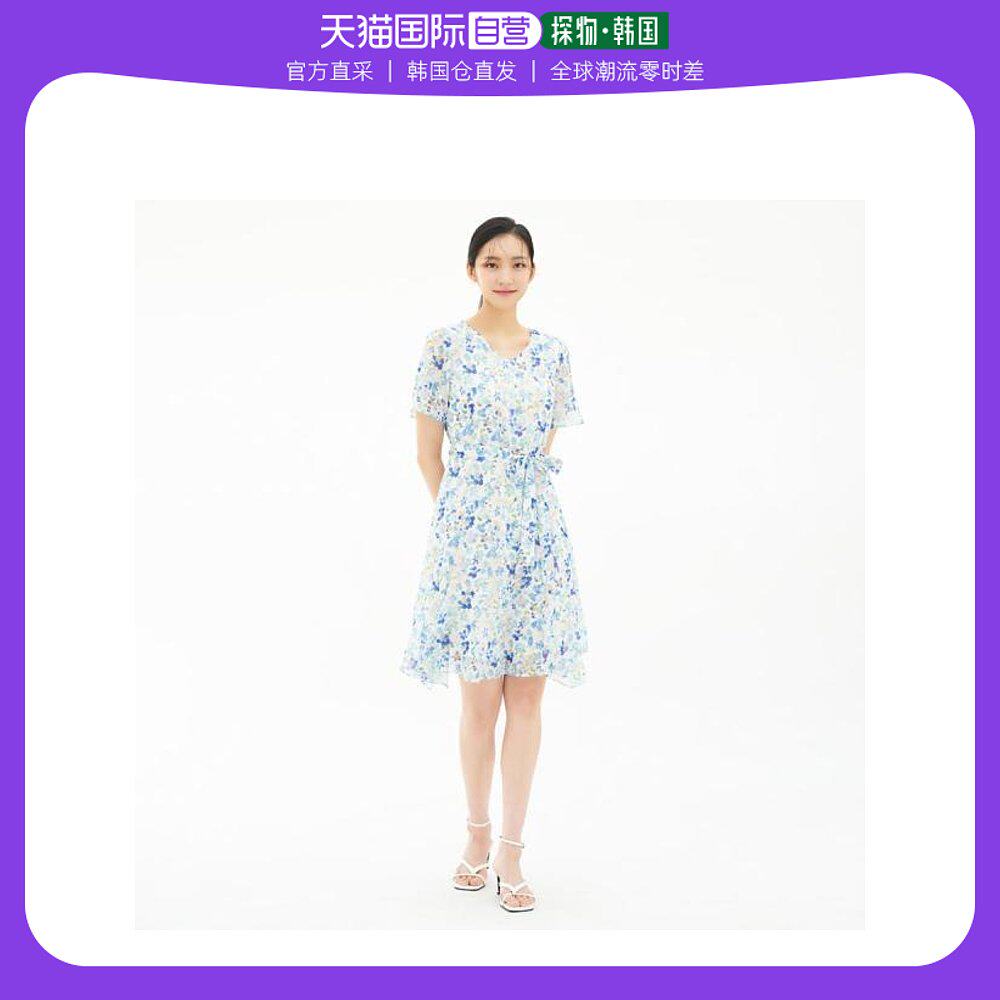 韩国直邮BESTIBELLI 连衣裙 22S/S 花纹 印花 V领 雪纺 连衣裙 BE