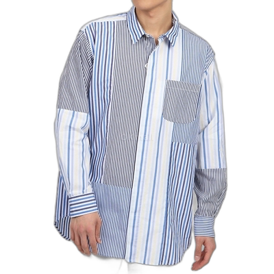 韩国直邮Engineered Garments 组合短领衬衫 海军蓝糖果条纹阔布