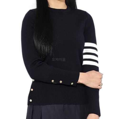 韩国直邮Thom Browne汤姆布朗TB针织衫女款FKA239A圆领黑色羊毛