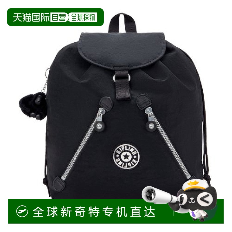 韩国直邮KIPLING 尼龙双肩包全新基础款 L 快速黑色牛皮