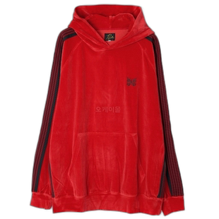 韩国直邮NEEDLES C/PE 丝绒红 运动帽衫 NS252 连帽拉链衫卫衣