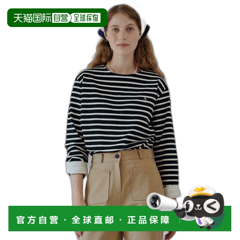 韩国直邮ANEDIT 女士女装T恤AN23FT0002BI W Rollup Round Neck Ts
