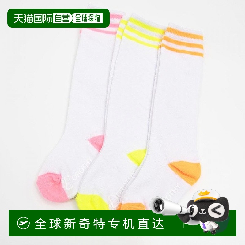 1h可退 韩国直邮[良品] (免运费)儿童袜 y霓虹网眼三条纹男孩女孩