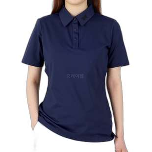 韩国直邮Pxg高尔夫服饰男女款海军蓝色时尚贴身方领短袖T恤潮流