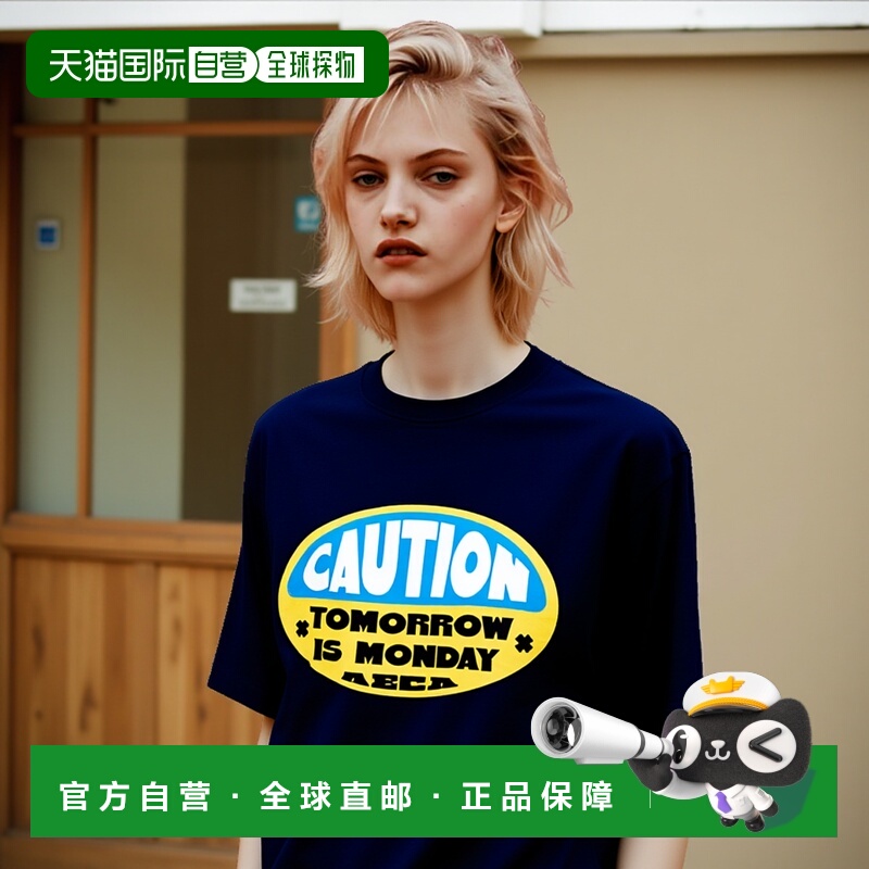 韩国直邮AECA WHITE 公用T恤AWCMSSBDTTSOV005C0LB AECA CAUTION