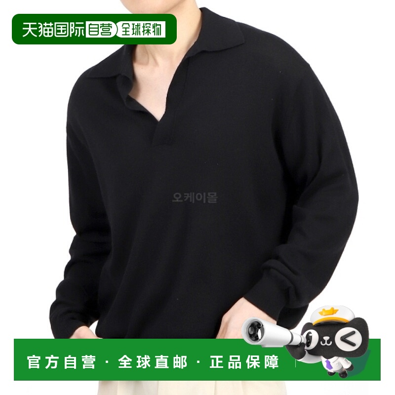 韩国直邮AURALEE细羊绒真丝针织船长POLO衫黑色（A24SP02SC）毛衣