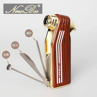 斜火充气式打火机烟斗专用高颜值耐用按压打火软皮质火机送礼