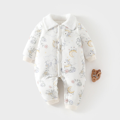 婴儿夹棉连体衣秋冬季200g加厚