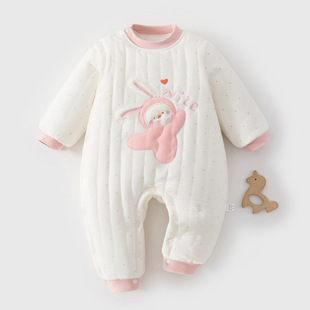 女宝宝衣服秋冬季夹棉连体衣200g加厚可爱超萌哈衣新生儿棉服保暖