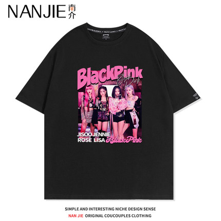 blackpink打歌服LISA朴彩英JENNIE金智秀短袖T恤美式复古潮牌上衣