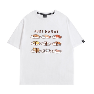 周深同款衣服日系可爱卡通寿司猫咪短袖T恤男女韩版宽松情侣上衣