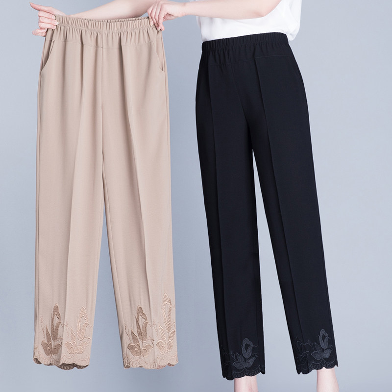 妈妈子春秋夏季薄款休闲雪纺九分中老年人女奶奶装宽松直筒