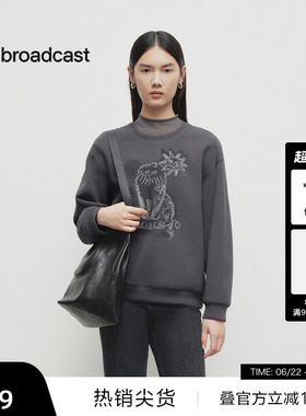 【播奥莱】播商场同款灰色卫衣女25早春宽松圆领上衣女BDS1VD1569