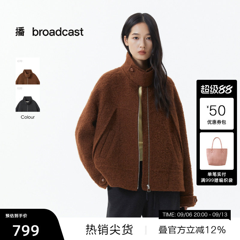 【播奥莱】播摇粒绒羊毛呢外套短款女秋冬保暖宽松上衣DDS4AD5124